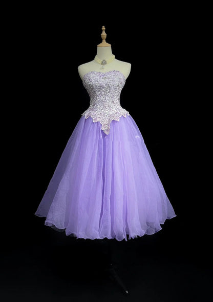 Vintage Ball Gown Sweetheart Lilac Tulle Lace Y2K 2000s Knee Length Homecoming Dresses N3124