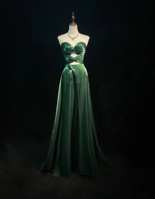 Vintage Prom Dresses A line Sweetheart Dark Green Satin 1990s Formal Evening Gown N2656