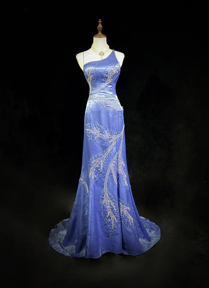 Vintage Prom Dresses 1960s Mermaid Spaghetti Strap Lilac Backless With Ruffled Beaded Long Prom Gown N3114