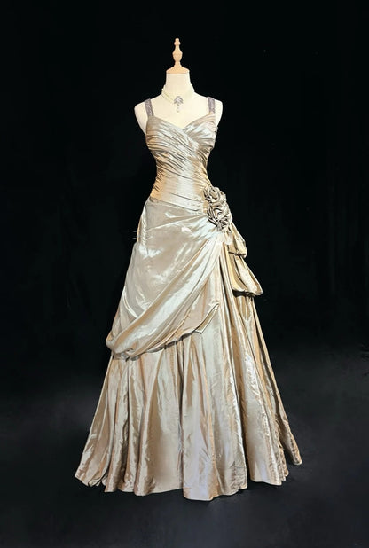 Vintage Prom Dresses Ball Gown Sweetheart With Straps Champagne Beading Long Formal Dress N2451