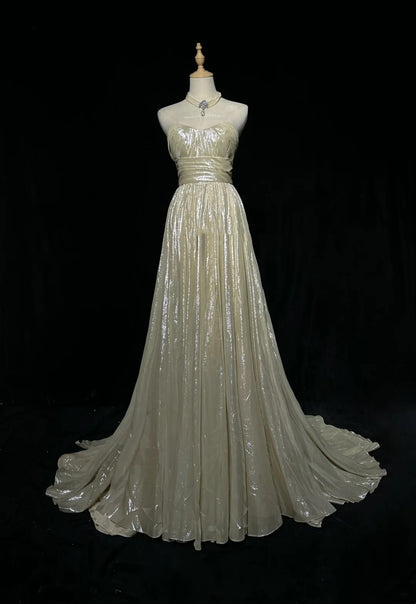 Gold Prom Dress Inspo A Line Sweetheart With Ruched Modest Long Formal Party Gown RC0085