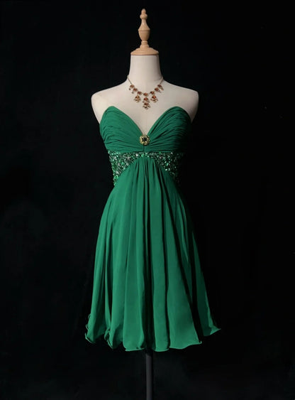 Pretty A line Sweetheart Chiffon Green Short Mini Homecoming Dresses Hoco Gowns N2613