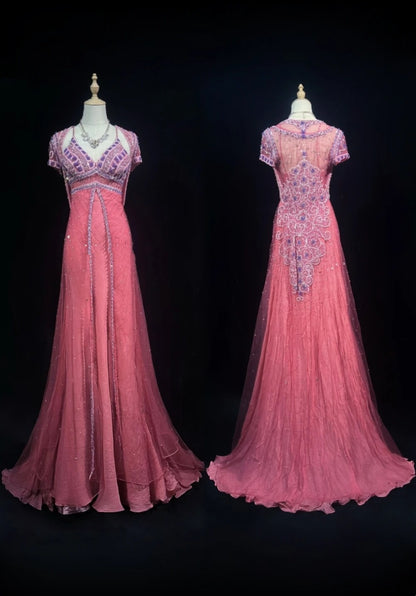 Coral Prom Dress Inspo A Line Spaghetti Straps Chiffon With Beading Long Formal Party Gown RC0091