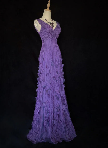 Vintage Prom Dresses Mermaid V Neck Grape Chiffon With Beading 80s Long Formal Evening Outfits N3884