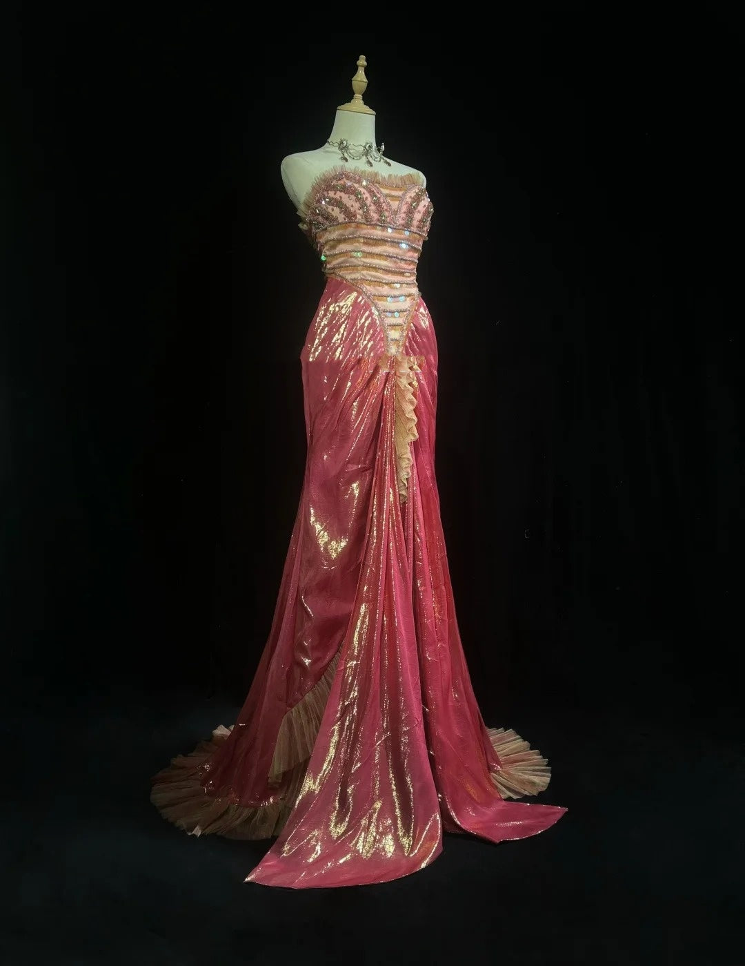 Glamorous Prom Dresses Mermaid Sweetheart Pink With Beaded Sleeveless Formal Dress N2871