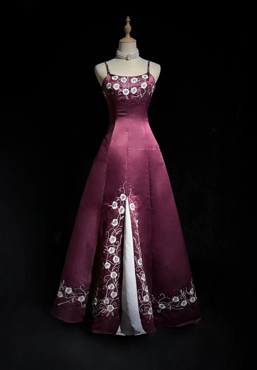 Vintage Prom Dresses Ball Gown Spaghetti Strap Purple Satin With Beading 1950s Long Formal Gown N2593