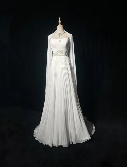 Vintage 90s Wedding Dresses A Line Spaghetti Strap White Plain Summer Garden Long Bridal Gown N3721