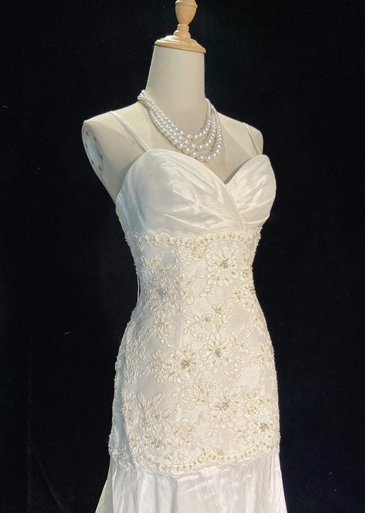 Vintage Prom Dresses Inspo Mermaid Spapghetti Strap White Long 1980s With Lace Wedding Gowns N3337