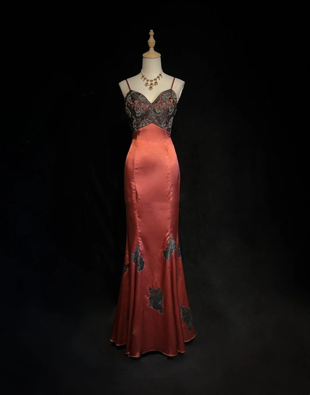 Vintage Prom Dresses Mermaid Spaghetti Strap Dusty Orange Sleeveless 1980s Long Formal Gown N2868