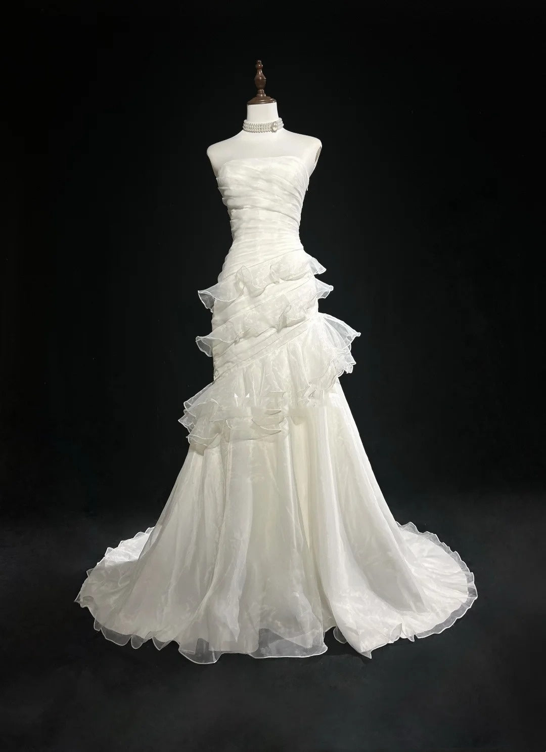 Unique Wedding Dresses Mermaid Strapless Sleeveless White Long Bridal Gown N3125