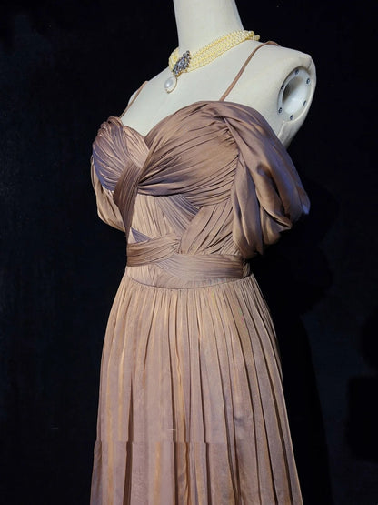 Vintage Prom Dresses 80s A Line Spaghetti Strap With Ruffled Long Evening Outfits N3454