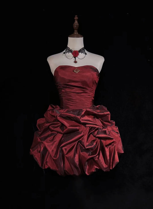 Cute Ball Gown Sweetheart Burgundy Taffeta 18th Birthday Gown Homecoming Dresses N3657