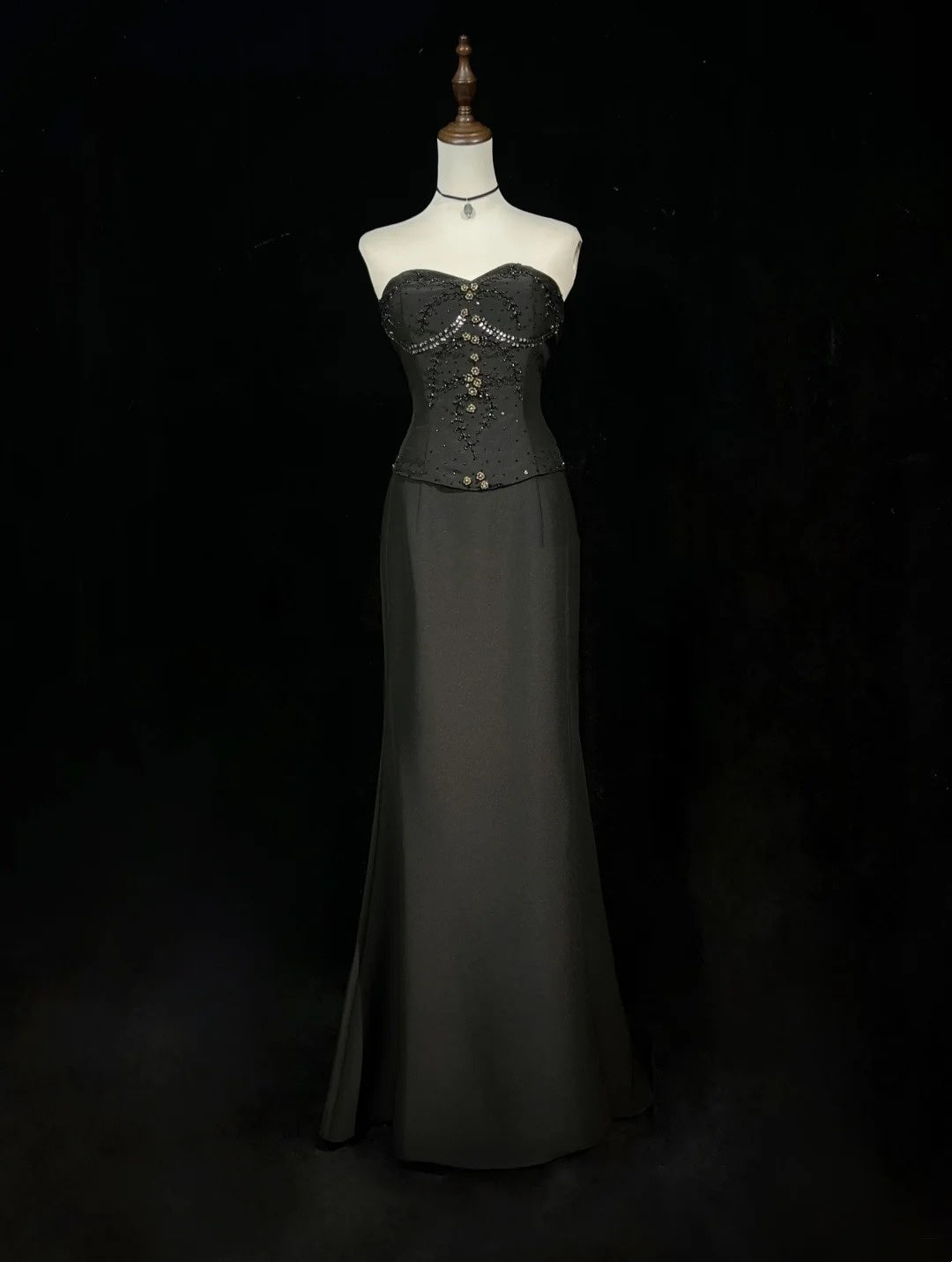 Vintage Prom Dresses Mermaid Sweetheart Black Tie Gown 80s Satin Evening Formal Dress RB3263