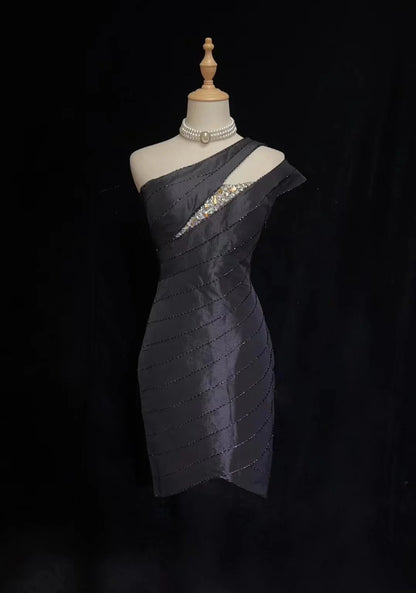 Vintage Sheath One Shoulder Black Y2K 2000s Short Mini Party Senior Homecoming Dresses N3132