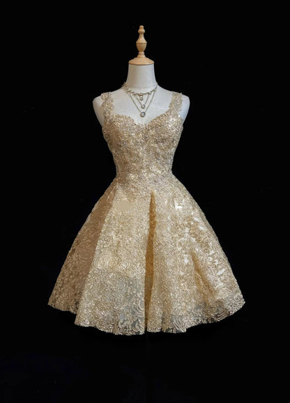 Cute Ball Gown Sweetheart With Gold Lace Ideas For Women Short Birthday Dresses Mini Homecoming Outfits N3341
