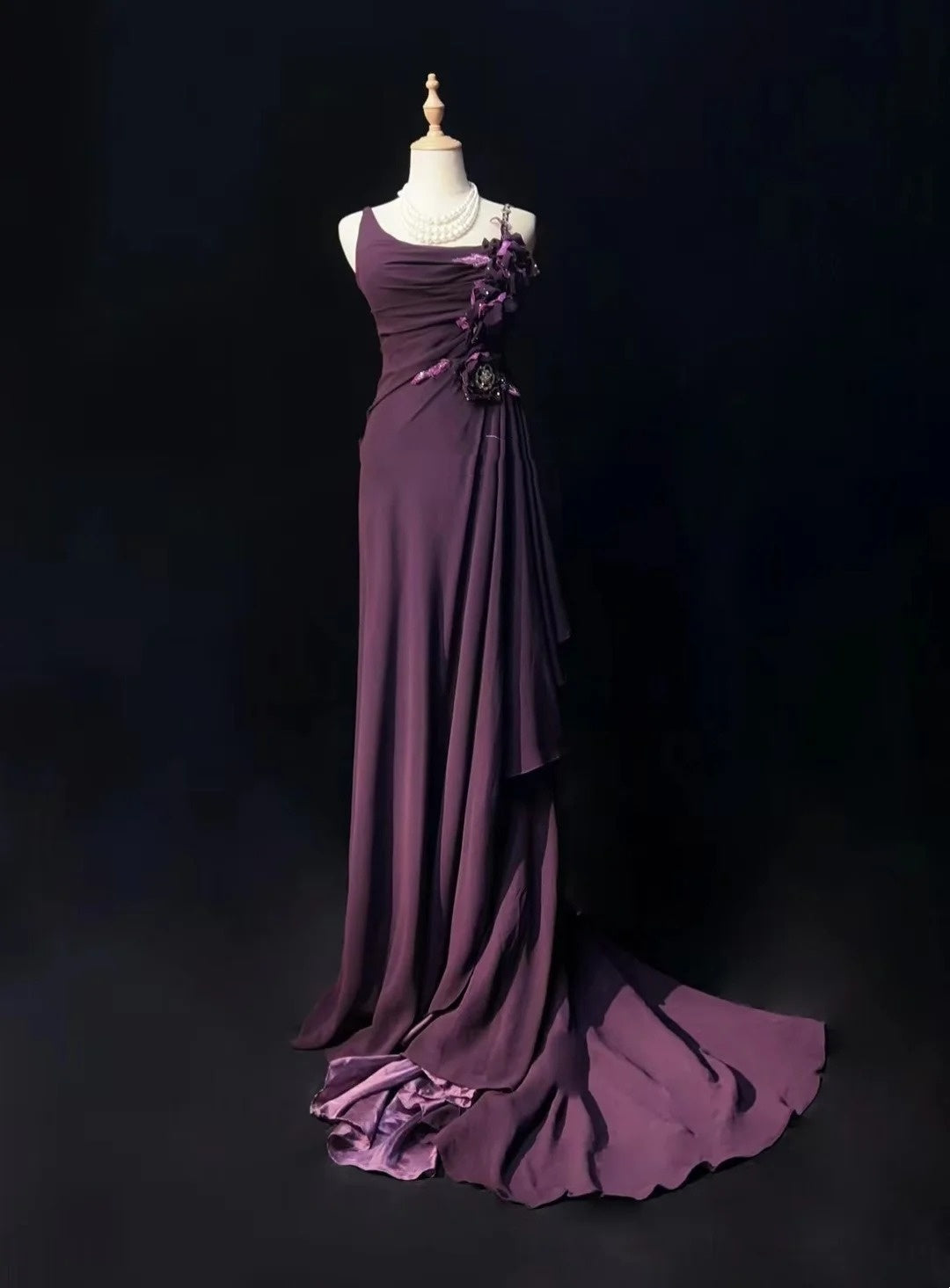 Elegant A line Spaghetti Strap Chiffon With Flowers 18th Birthday Elegant Outfit Formal Prom Dresses N4191