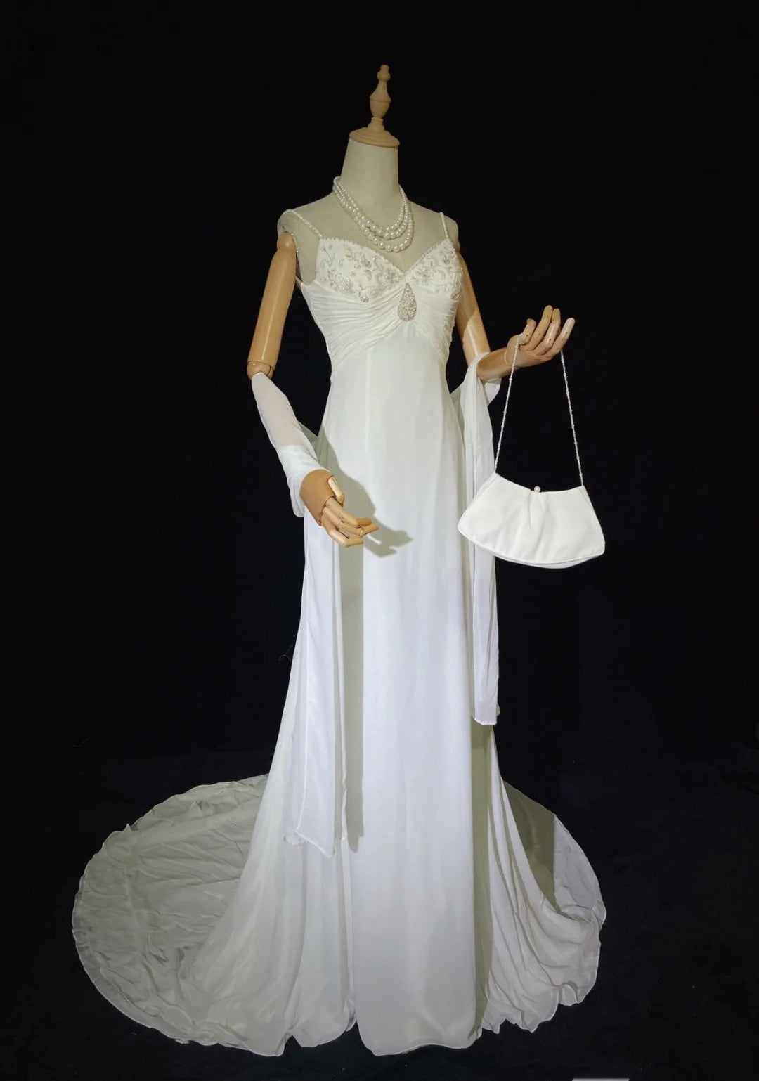 Unique Wedding Dresses A Line Spaghetti Strap Beach Boho Chiffon With Scarf White Long Bridal Gown N3611