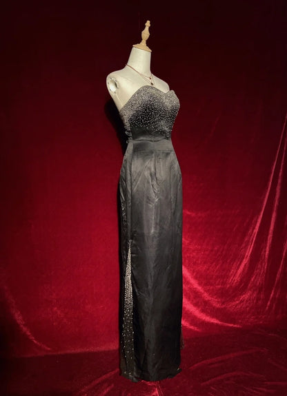 Modest Prom Dresses Inspo Sheath Sweetheart Black Tie Dress With Beading For Women Formal Gown N3264
