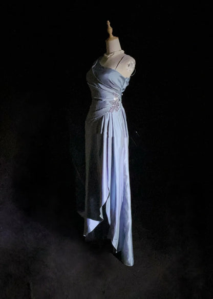 Classy Prom Dresses A Line One Shoulder Lavender Satin With Ruffle Long Formal Gown N2911