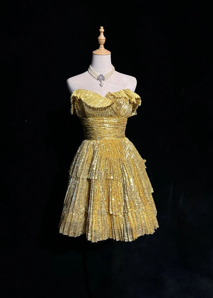 Short Prom Dress A line Sweetheart Gold Sequin Short Length Hoco Graduation Party Dresses RC1140