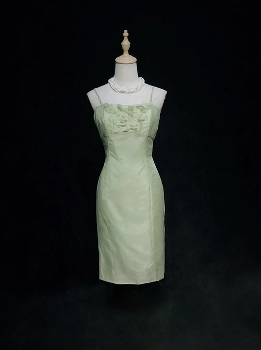 Pretty Sheath Spaghetti Strap Sage Green Satin Short Mini Homecoming Dresses Hoco Gowns N2605
