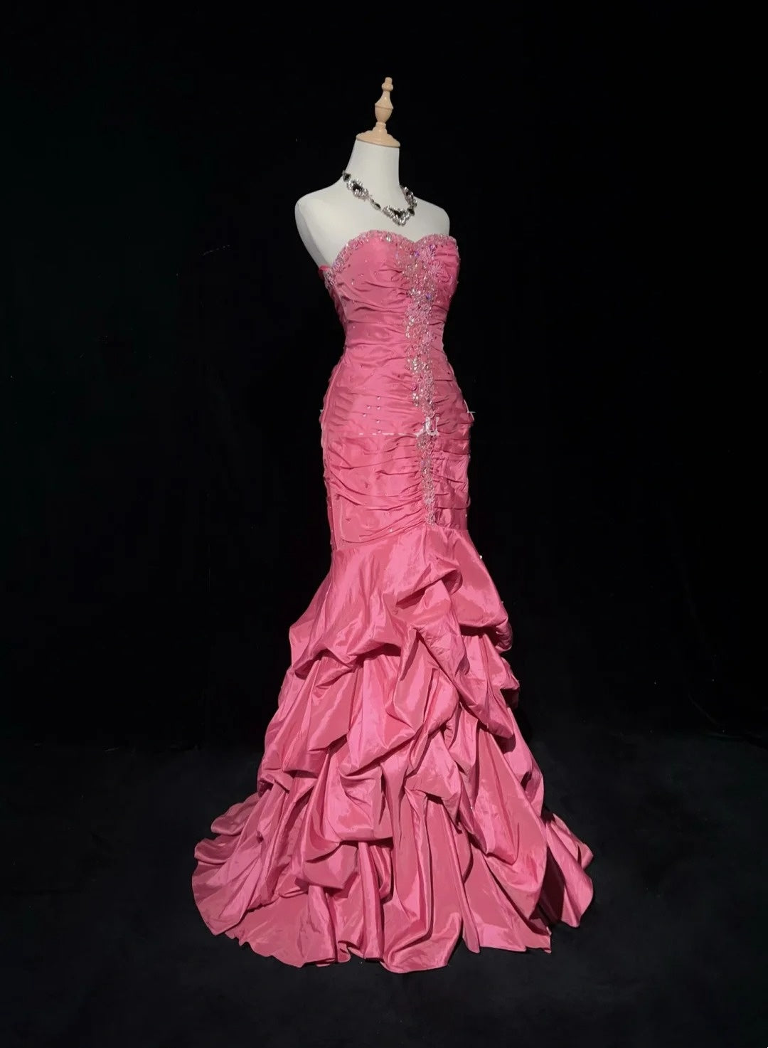 Vintage Prom Dresses Mermaid Sweetheart Pink Satin With Tiered Layers 90s Long Evening Gown N2916
