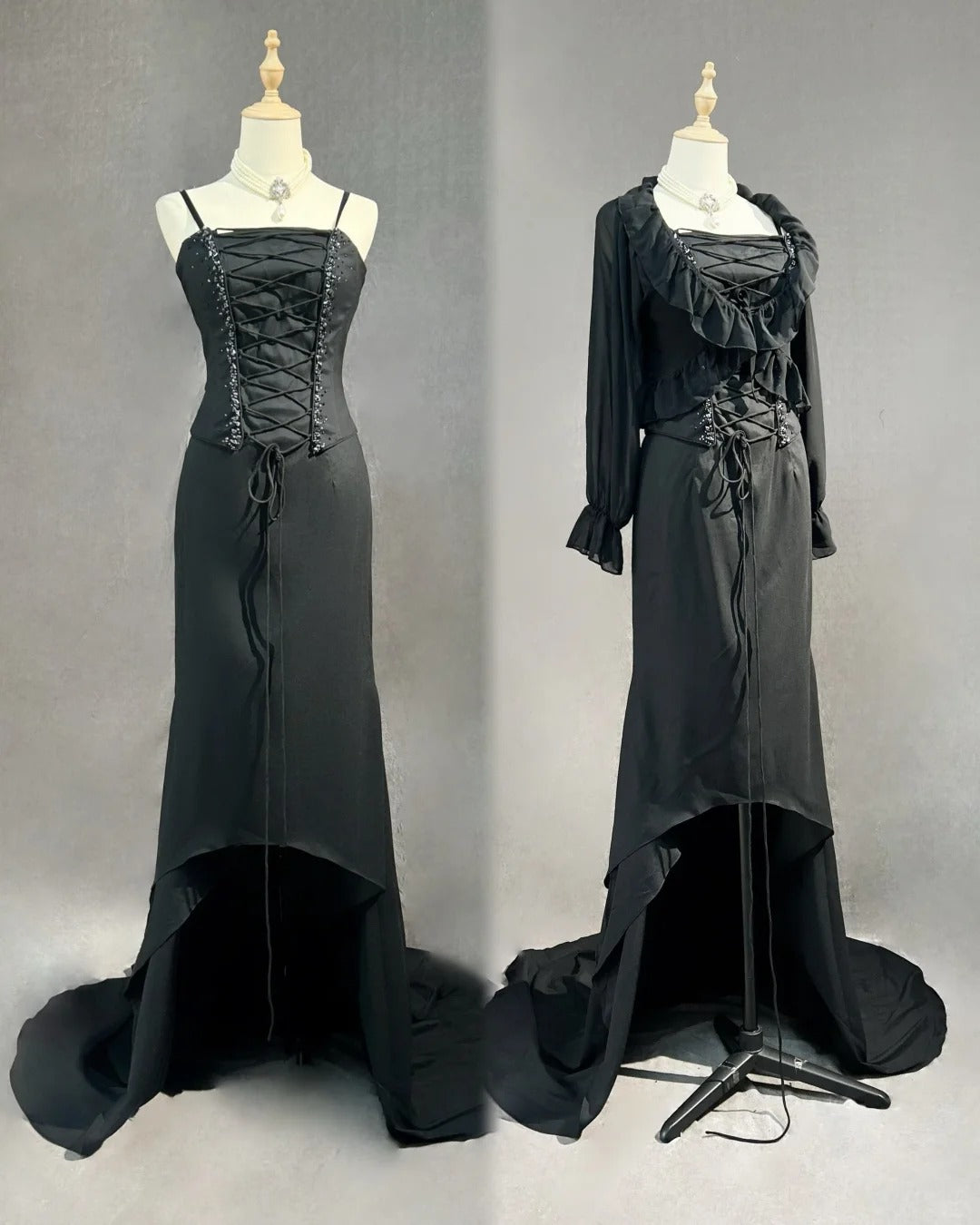 Vintage Prom Dresses 1950s High Low Spaghetti Straps Black Tie Dress Sleeveless Evening Formal Outfits RB4339