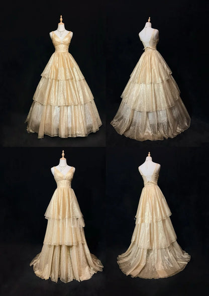 Vintage Prom Dresses Aesthetic 80s Retro Ball Gown Champagne Sequin Floor Length Evening Outfits N2326