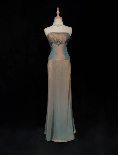 Vintage Prom Dresses A line Strapless Sleeveless 1990s Long Formal Evening Gown N2633