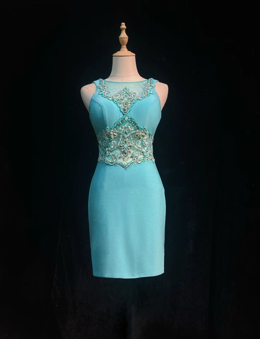 Pretty Sheath Scoop Light Blue Satin Short Mini Homecoming Dresses Hoco Gowns N2441