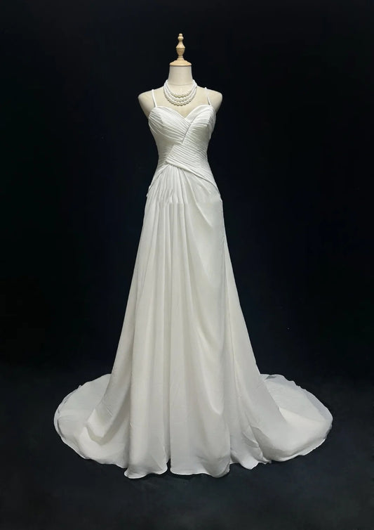 Wedding Dress Timeless A Line Spaghetti Straps White With Ruffled Floor Length Bridal Gown RC1150