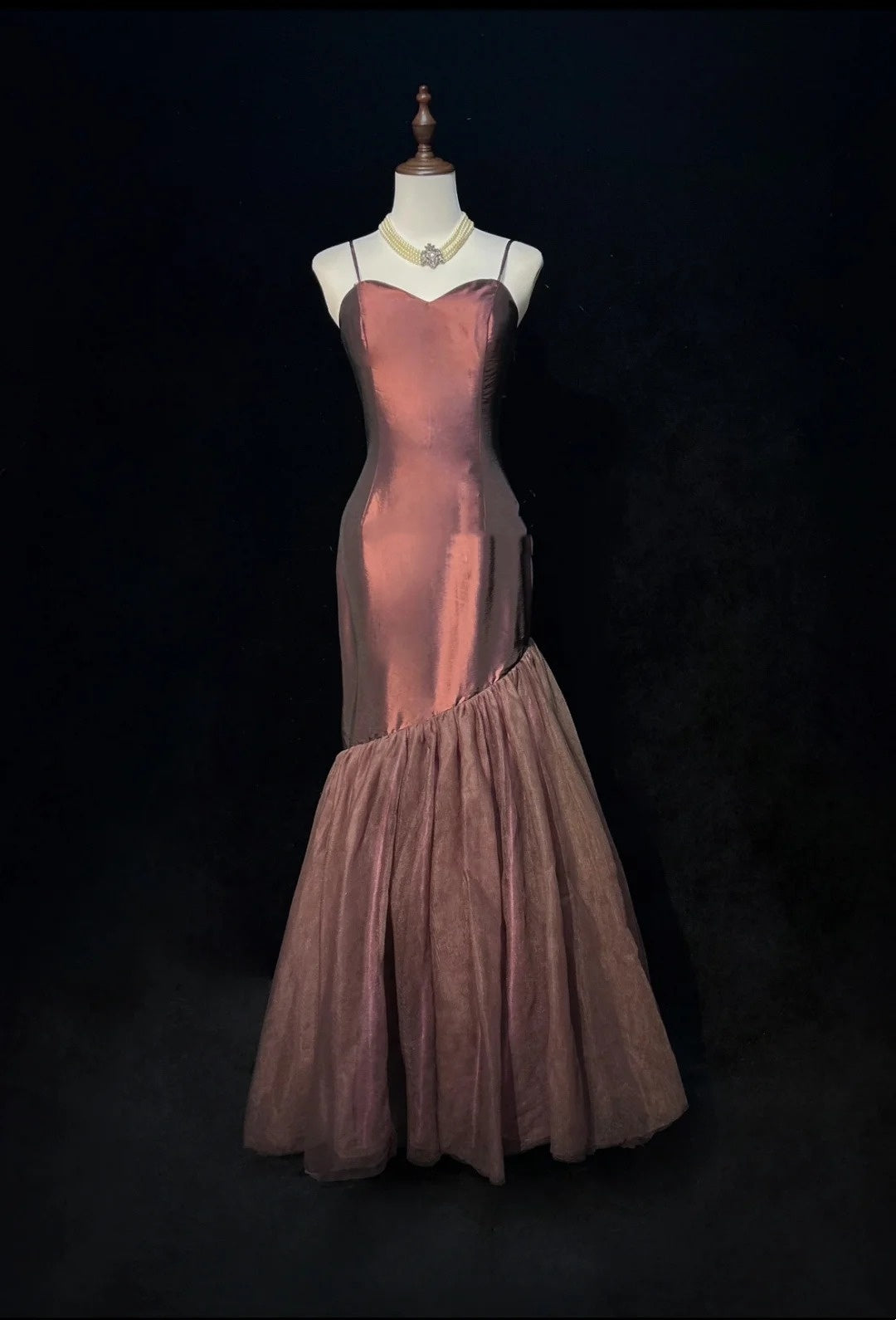 Vintage Prom Dresses Mermaid Spaghetti Strap Brown Tulle 80s With Ruffled Long Formal Evening Outfits N4214