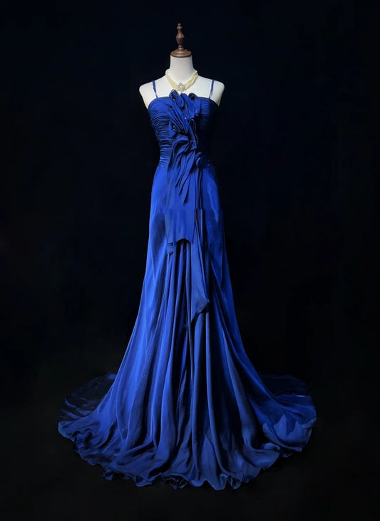 Vintage Prom Dresses Inspo Mermaid Spaghetti Strap Royal Blue With Ruffled 80s Long Formal Gown N2744