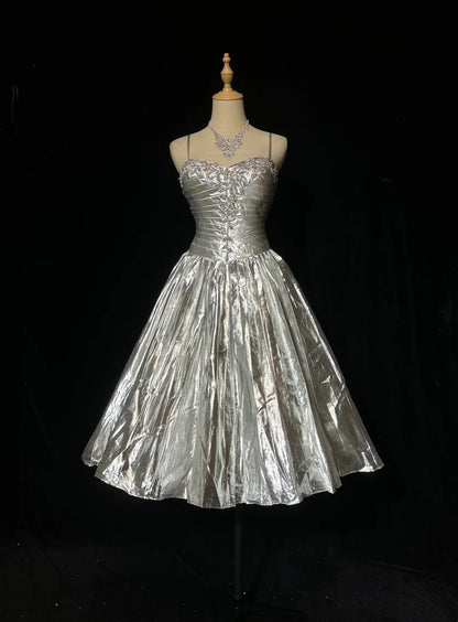 Vintage Ball Gown Spaghetti Strap Gray Knee Length Senior Inspo Birthday 16th Party Outfits Homecoming Dresses RB3952