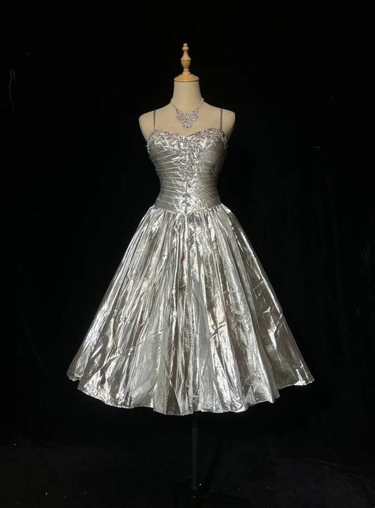 Vintage Ball Gown Spaghetti Strap Gray Knee Length Senior Inspo Birthday 16th Party Outfits Homecoming Dresses RB3952