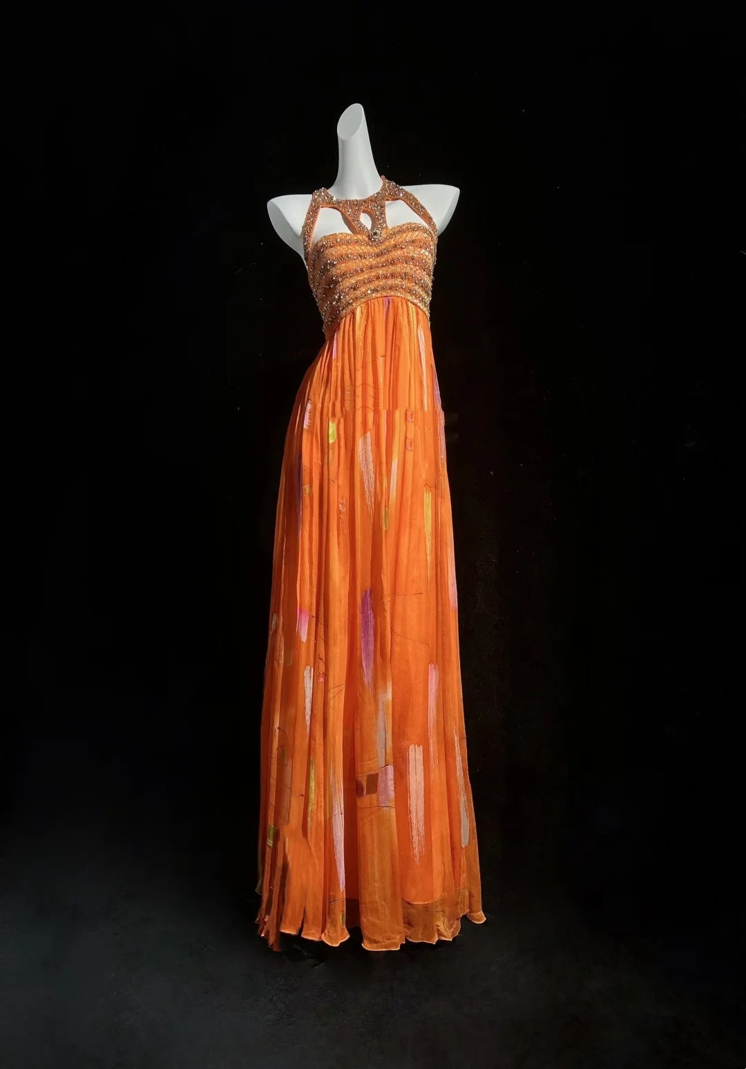 Vintage A Line Orange Chiffon With Beading Evening Long Prom Dresses Formal Outfits RB3945