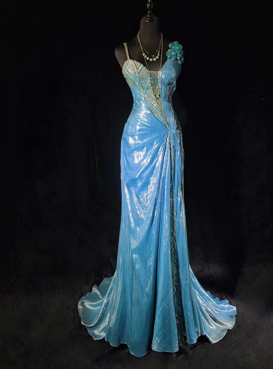 Vintage Prom Dresses Inspo Mermaid Straps Blue Sequined Long 1990s Wit – RubyFashionDress