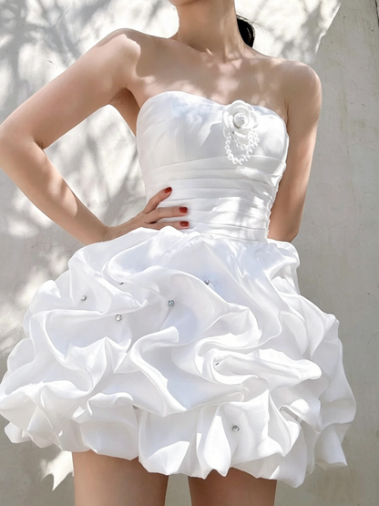 Vintage Ball Gown Sweetheart Satin White Y2K 2000s Short Mini Party Senior Homecoming Dresses N3222