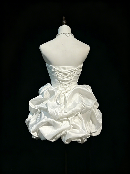 Vintage Ball Gown Sweetheart Satin White Y2K 2000s Short Mini Party Senior Homecoming Dresses N3222