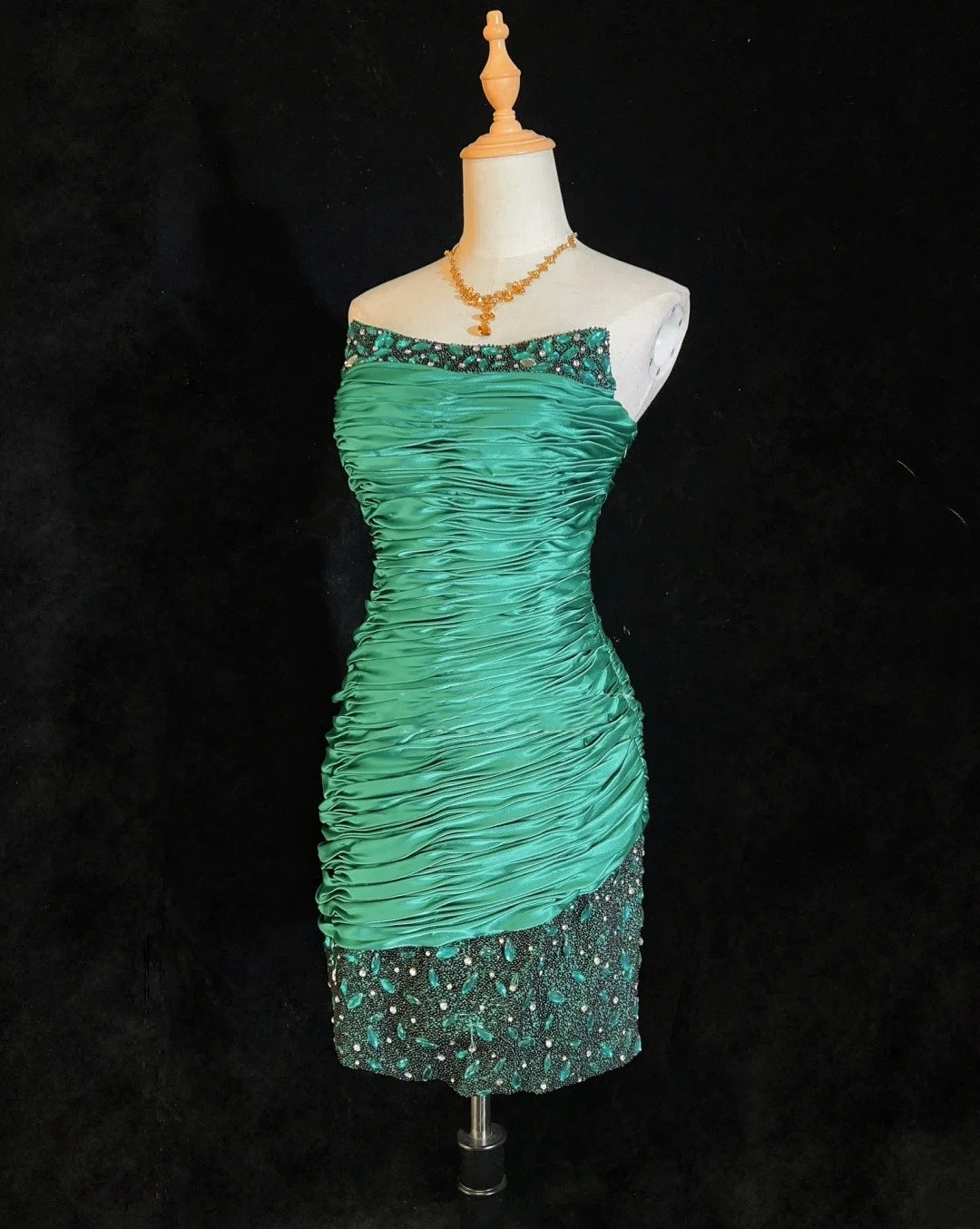 Vintage Sheath Strapless Green Short Mini Length Pleated Party Dress Cocktail Gown Homecoming Dresses N3903