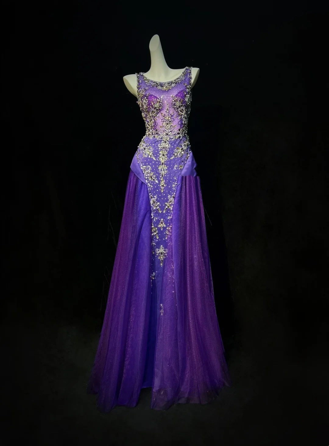 Vintage Mermaid Boat Neck Purple With Beading Tulle Floor Length Prom Dresses Inspo Evening Outfits RB4343