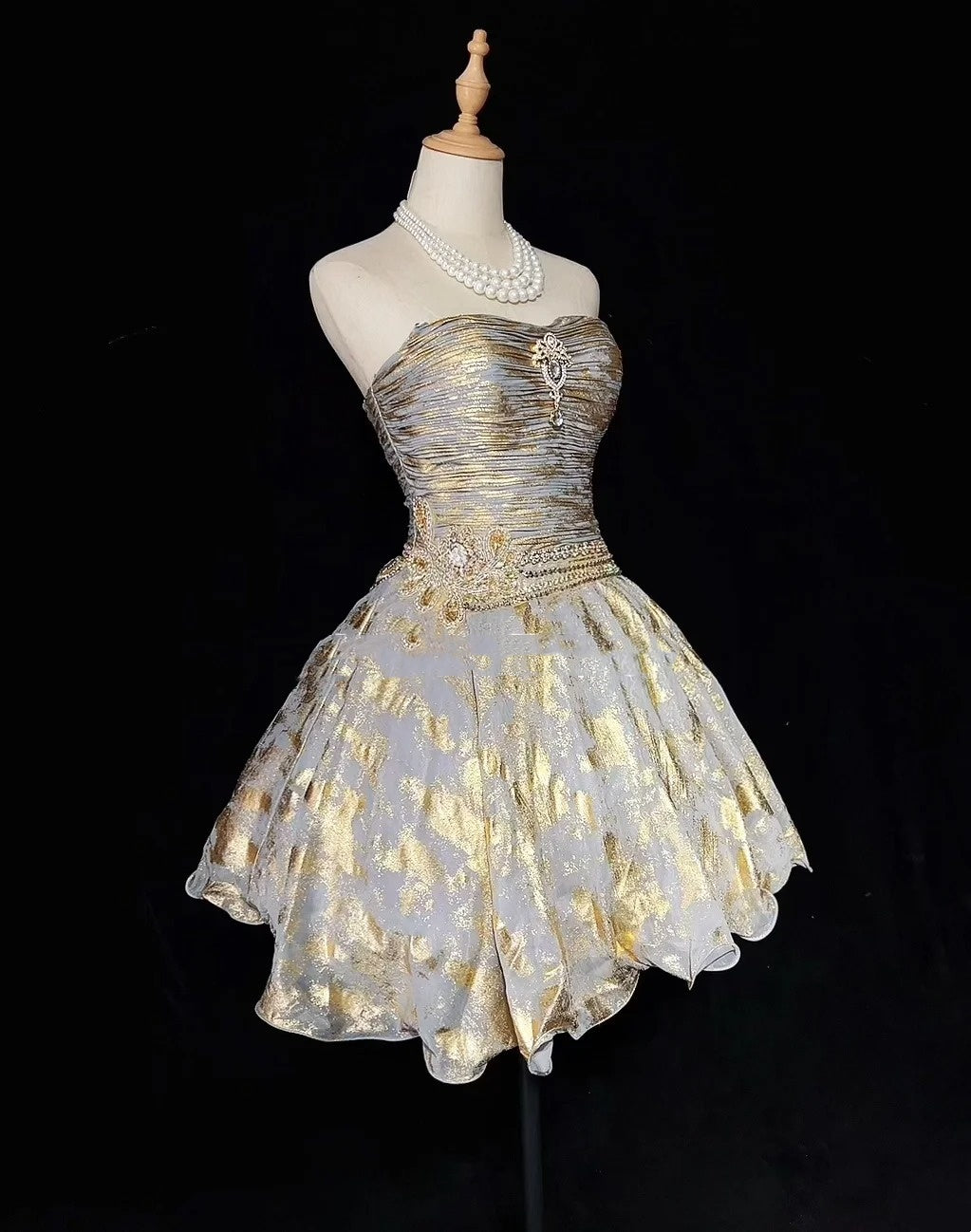 Princess Ball Gown Strapless Gold Organza Short Mini Homecoming Dresses Hoco Gowns N2912
