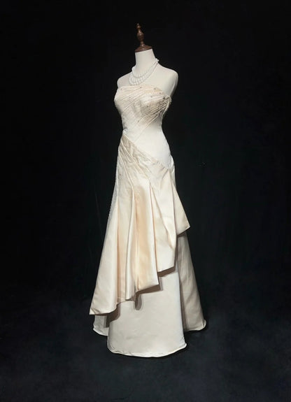 Vintage 20s Wedding Dresses Mermaid Strapless With Beading Summer Garden Long Bridal Gown N3683