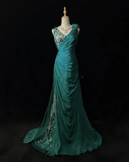 Vintage Prom Dresses Inspo Mermaid V Neck Green Chiffon 90s With Lace Beading For Women Formal Gowns N3313