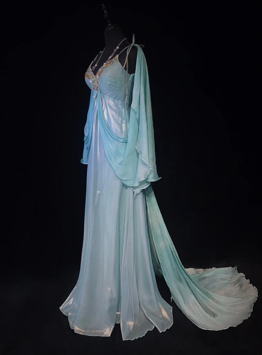 Vintage Prom Dresses Inspo Mermaid Spaghetti Strap Chiffon With Beading For Women Formal Dress N3224