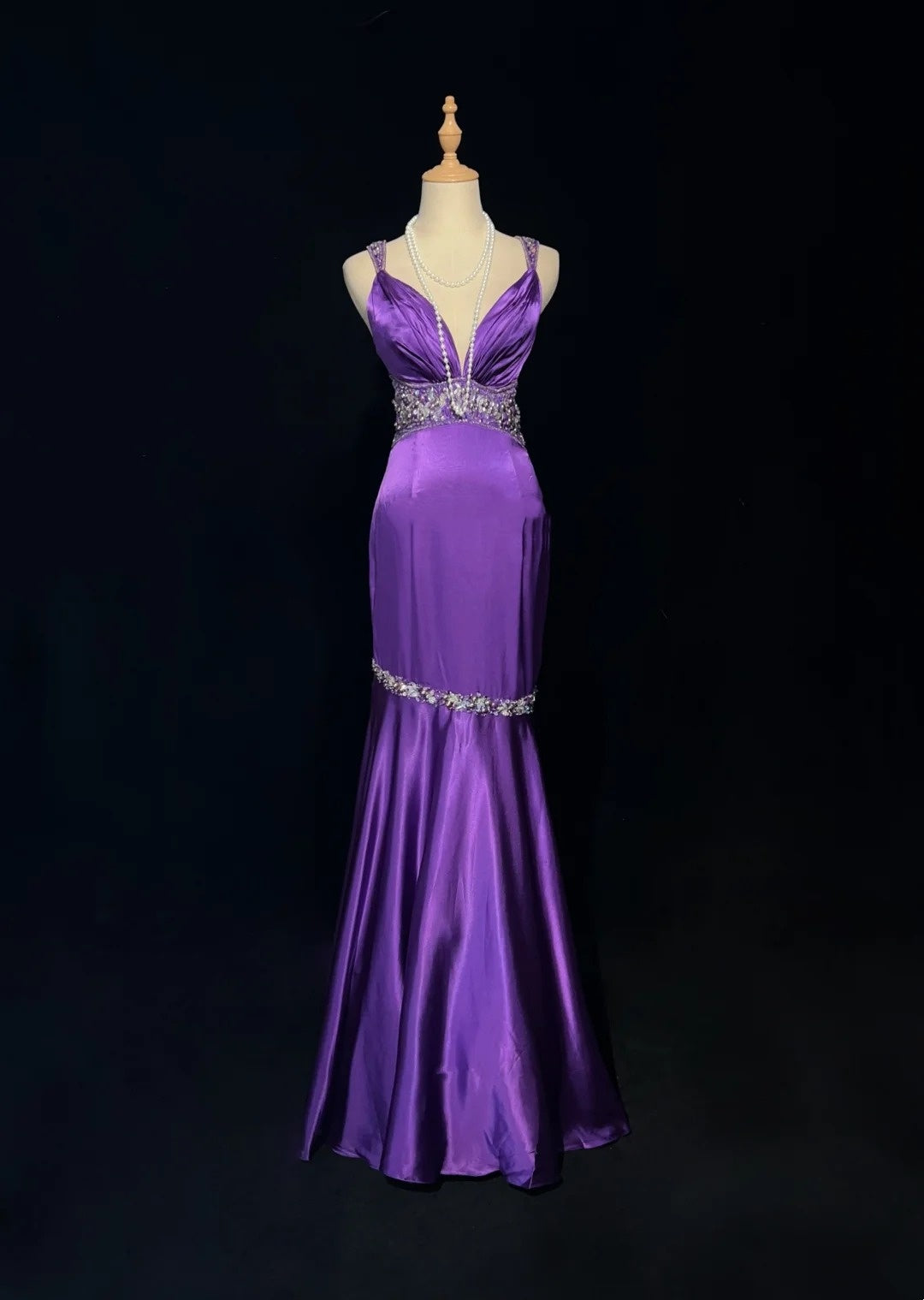 Vintage Prom Dresses Mermaid Spaghetti Strap 80s Satin With Beading Backless Long Formal Party Dress N2515