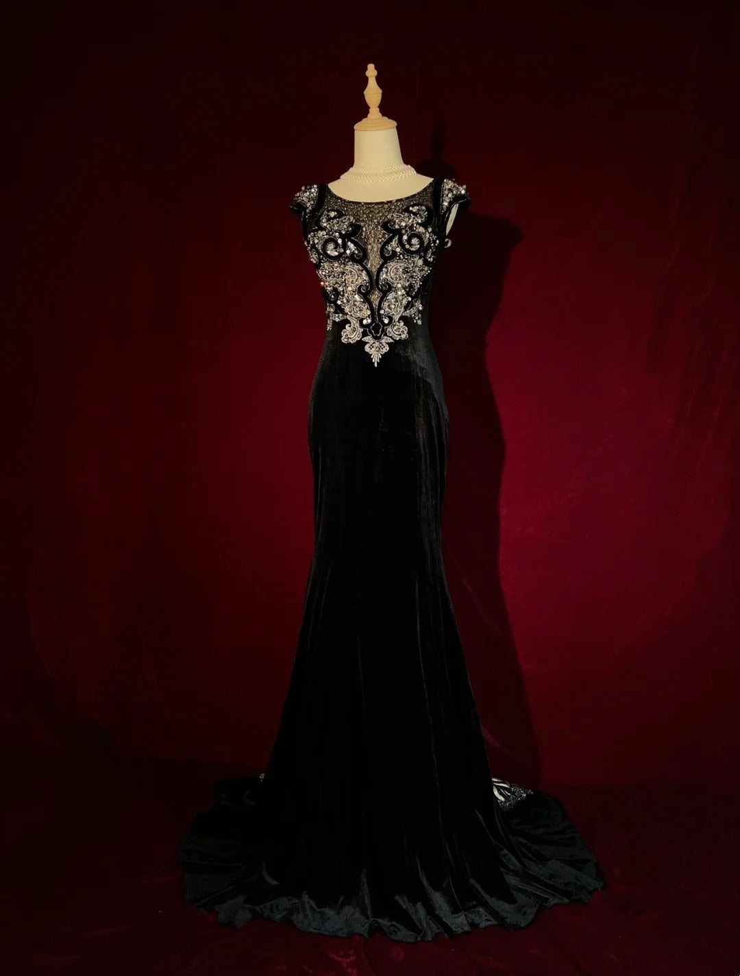 Modest Prom Dresses Inspo Mermaid Black Velvet Tied Dress With Beads For Women Formal Gowns N3284