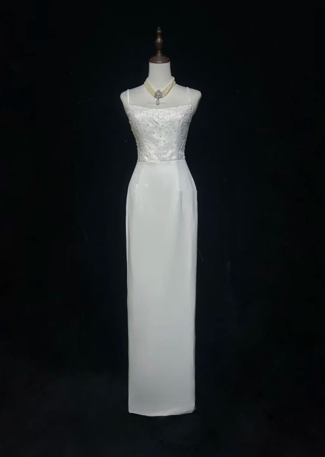 White Prom Dress Inspo Sheath Spaghetti Straps With Beading Modest Long Formal Party Gown RC0086