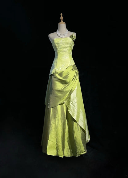 Green Prom Dress Inspo A line One Shoulder Taffeta 18th Birthday Outfits Formal Party Gown RC0113