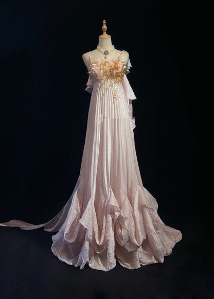 Pink Prom Dress Inspo A line Spaghetti Straps Satin With Beaded Birthday Outfits Formal Party Gown RC0124